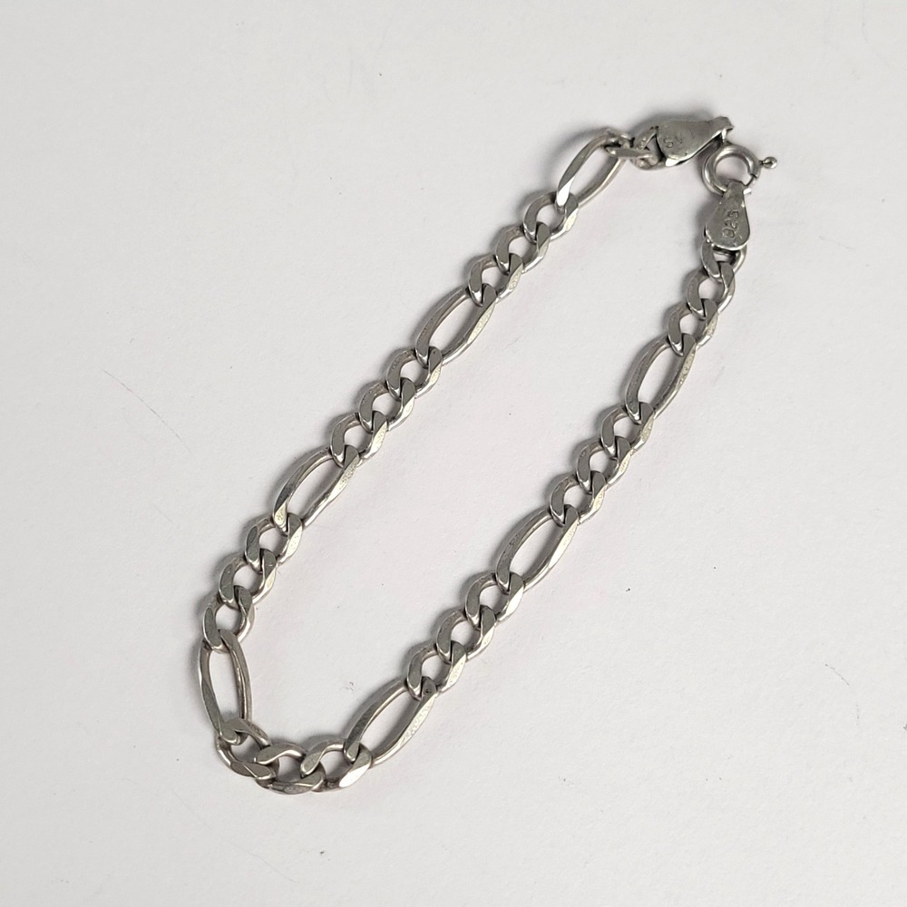 FAS Italy 925 Sterling Silver Figaro Link Bracelet 7 Inch Unisex 5g Jewelry